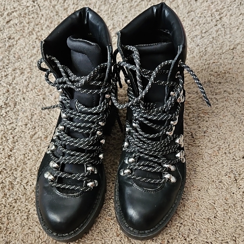 Zara Black Combat Boots with Silver Accents